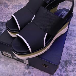 Sorel Black and White Chunky Platform Sandals